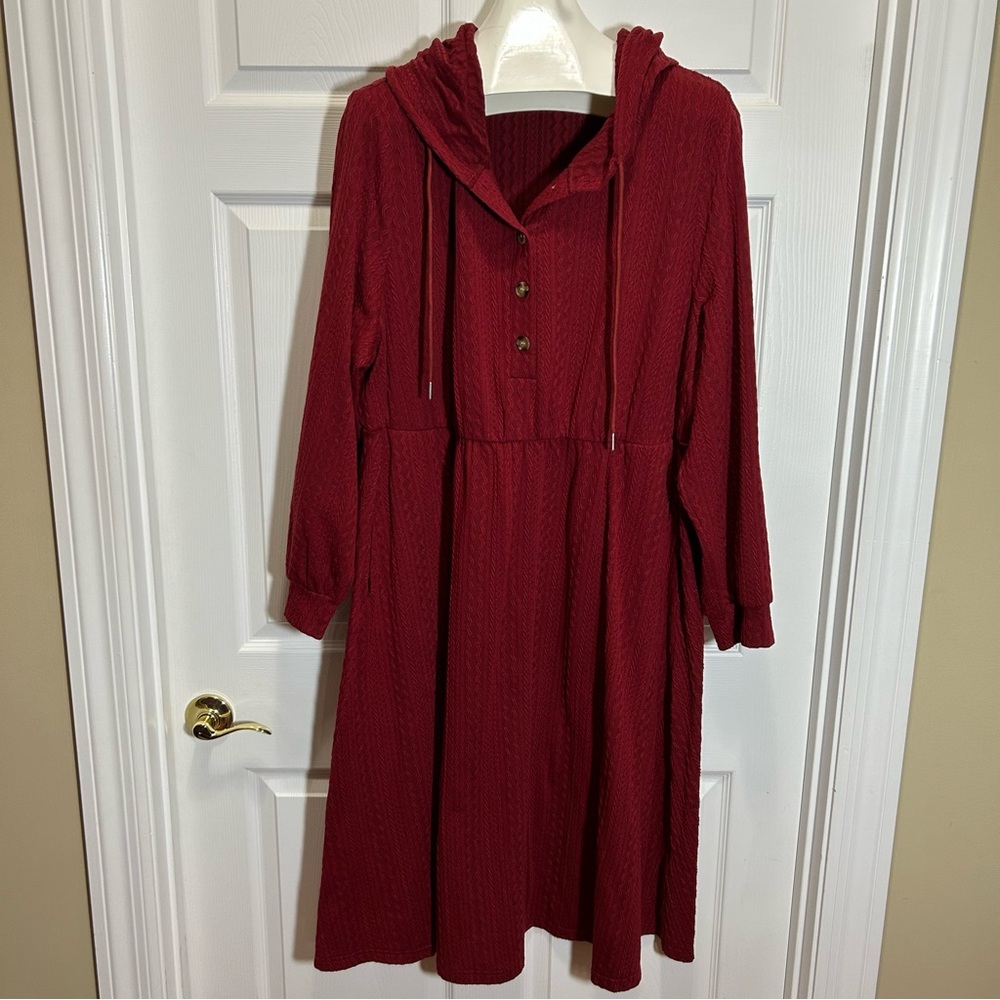BloomChic Red Long Sleeve Hooded Sweater Dress
